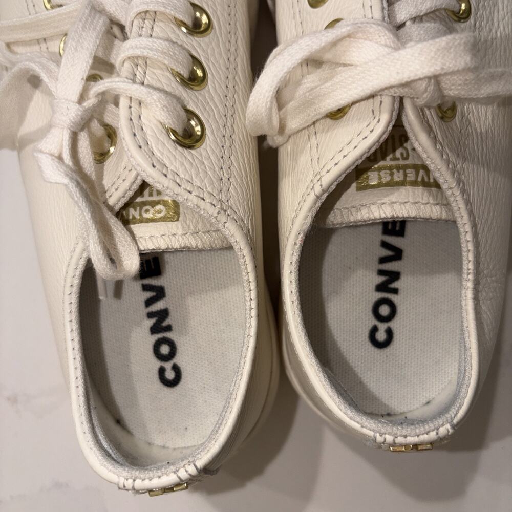 Converse Chuck Taylor All Star Lift Ox White Leather Gold Platform Woman 6.5 - Picture 6 of 7